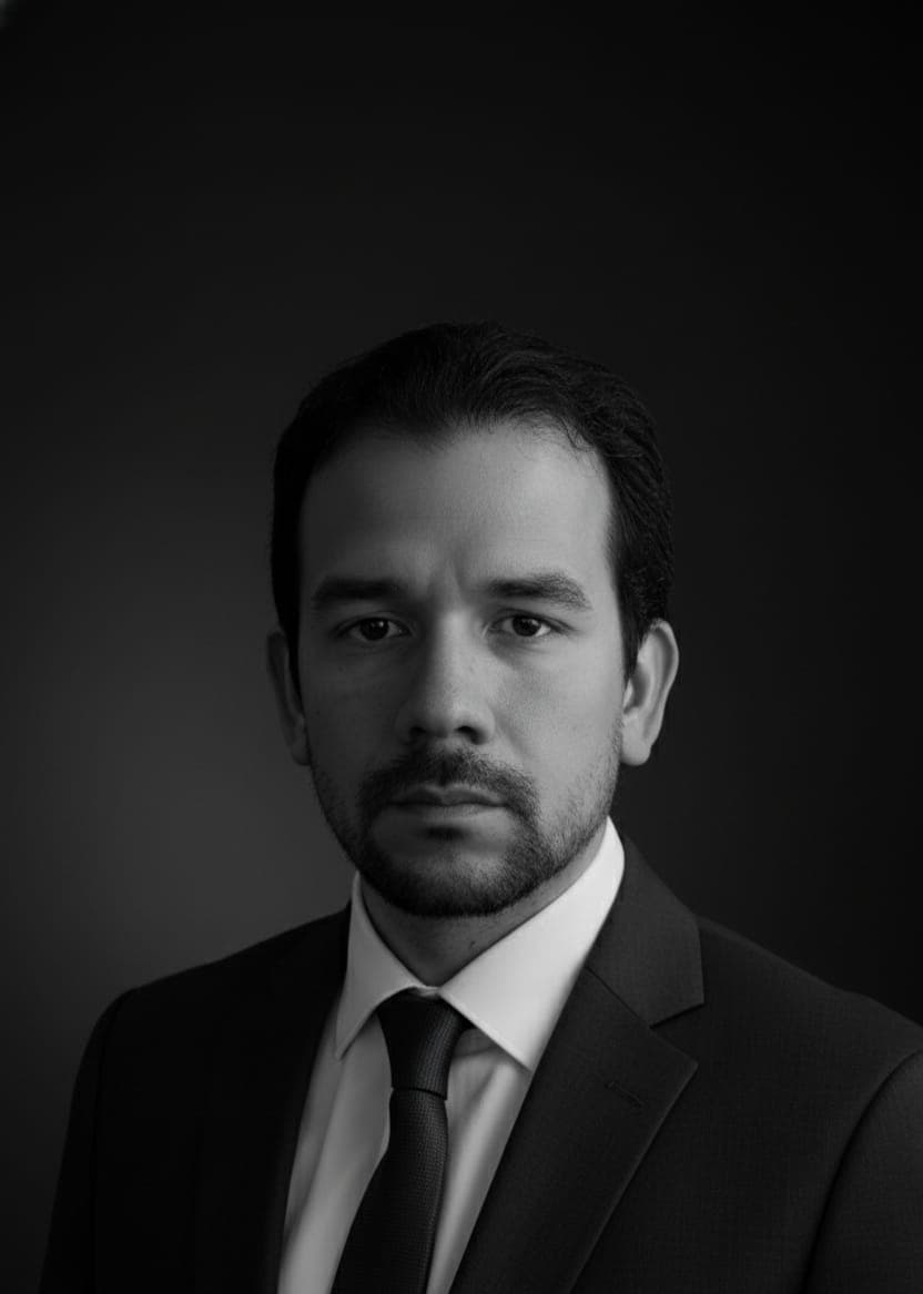 Portrait en noir et blanc de Roger Loaiza Soto, fondateur de FANALIO.